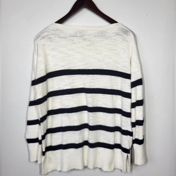 SOLD LOFT Nautical Striped Knit Boat Neck Relaxed Fit Sweater White Black - Picture 4 of 11
